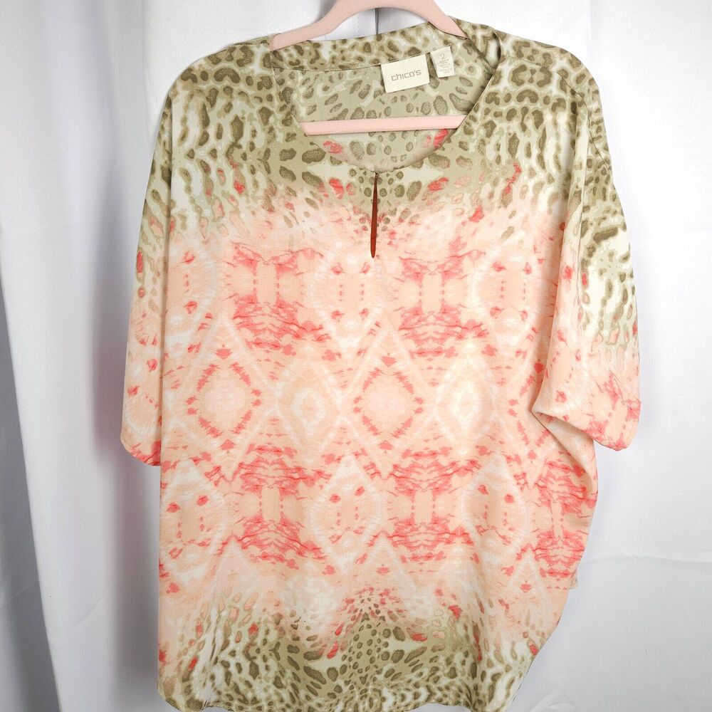 Chico's Leopard Argyle Print‎ Tunic Top Womens Size 2 US 12